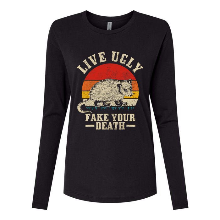 Opossum Live Ugly Fake Your Death Vintage Funny Opossum Womens Cotton Relaxed Long Sleeve T-Shirt