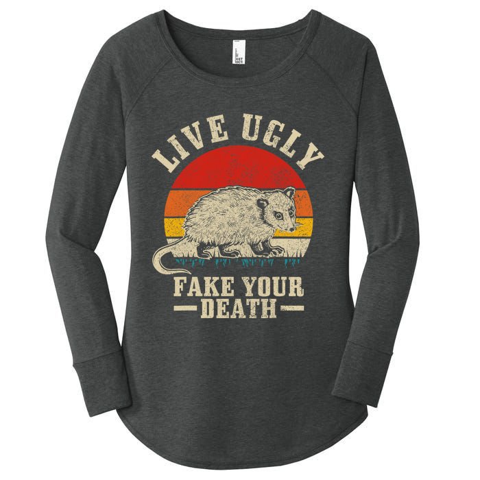 Opossum Live Ugly Fake Your Death Vintage Funny Opossum Women's Perfect Tri Tunic Long Sleeve Shirt