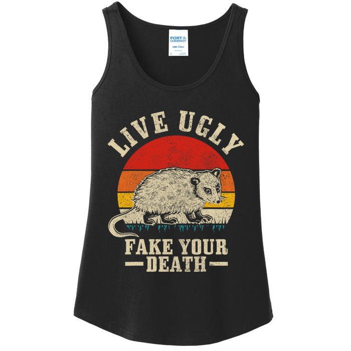 Opossum Live Ugly Fake Your Death Vintage Funny Opossum Ladies Essential Tank