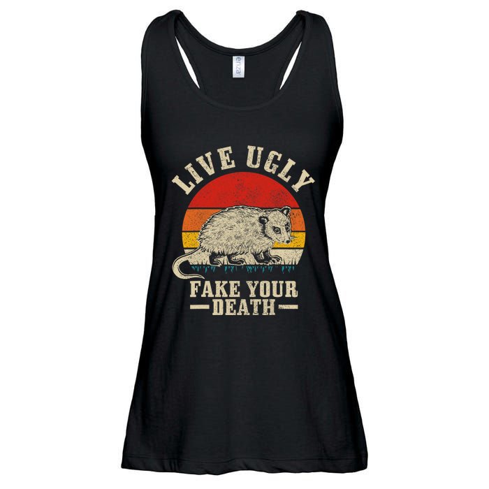 Opossum Live Ugly Fake Your Death Vintage Funny Opossum Ladies Essential Flowy Tank