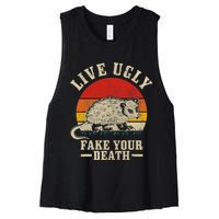 Opossum Live Ugly Fake Your Death Vintage Funny Opossum Women's Racerback Cropped Tank