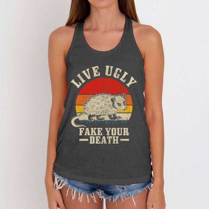 Opossum Live Ugly Fake Your Death Vintage Funny Opossum Women's Knotted Racerback Tank