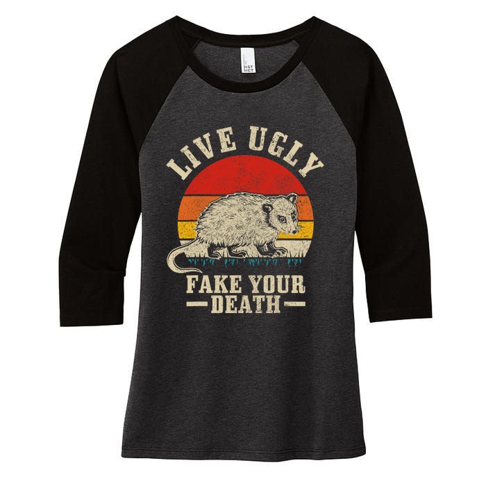 Opossum Live Ugly Fake Your Death Vintage Funny Opossum Women's Tri-Blend 3/4-Sleeve Raglan Shirt