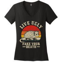 Opossum Live Ugly Fake Your Death Vintage Funny Opossum Women's V-Neck T-Shirt