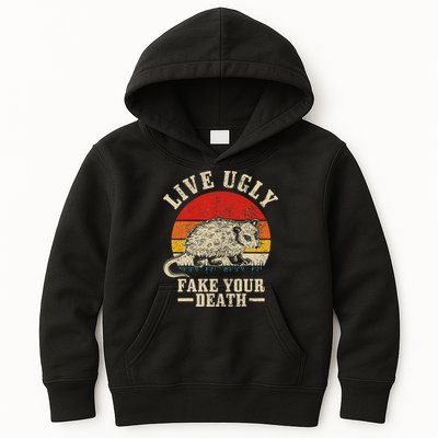 Opossum Live Ugly Fake Your Death Vintage Funny Opossum Kids Hoodie