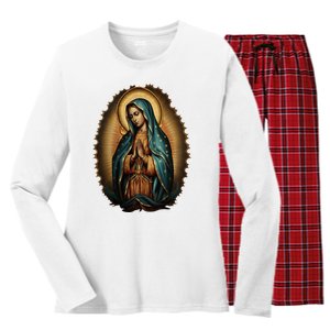 Our Lady Virgen De Guadalupe Virgin Mary Catholic Saint Art Women's Long Sleeve Flannel Pajama Set 