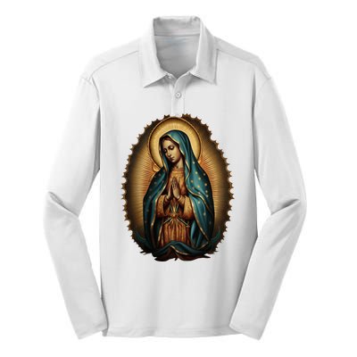 Our Lady Virgen De Guadalupe Virgin Mary Catholic Saint Art Silk Touch Performance Long Sleeve Polo