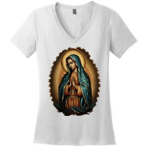 Our Lady Virgen De Guadalupe Virgin Mary Catholic Saint Art Women's V-Neck T-Shirt