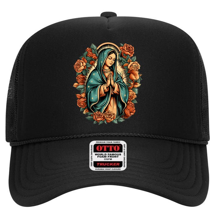 Our Lady Virgen De Guadalupe Virgin Mary Catholic Saint Art High Crown Mesh Back Trucker Hat