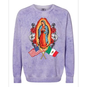 Our Lady Virgen De Guadalupe Mexican American Flag Colorblast Crewneck Sweatshirt