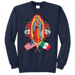 Our Lady Virgen De Guadalupe Mexican American Flag Tall Sweatshirt