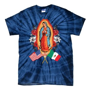 Our Lady Virgen De Guadalupe Mexican American Flag Tie-Dye T-Shirt