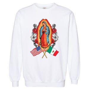 Our Lady Virgen De Guadalupe Mexican American Flag Garment-Dyed Sweatshirt