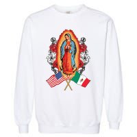 Our Lady Virgen De Guadalupe Mexican American Flag Garment-Dyed Sweatshirt