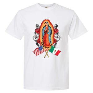 Our Lady Virgen De Guadalupe Mexican American Flag Garment-Dyed Heavyweight T-Shirt