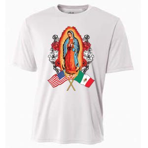 Our Lady Virgen De Guadalupe Mexican American Flag Cooling Performance Crew T-Shirt