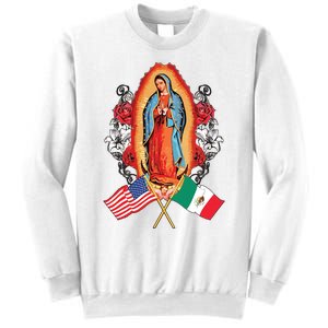 Our Lady Virgen De Guadalupe Mexican American Flag Sweatshirt