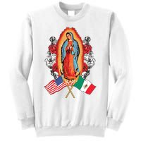 Our Lady Virgen De Guadalupe Mexican American Flag Sweatshirt