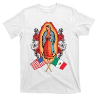 Our Lady Virgen De Guadalupe Mexican American Flag T-Shirt