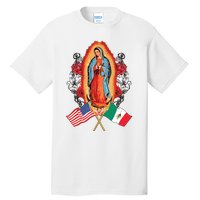 Our Lady Virgen De Guadalupe Mexican American Flag Tall T-Shirt