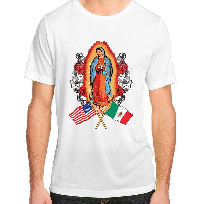 Our Lady Virgen De Guadalupe Mexican American Flag Adult ChromaSoft Performance T-Shirt