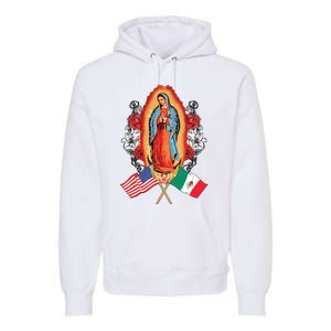 Our Lady Virgen De Guadalupe Mexican American Flag Premium Hoodie