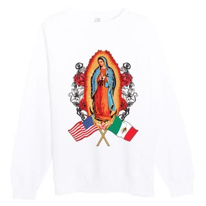 Our Lady Virgen De Guadalupe Mexican American Flag Premium Crewneck Sweatshirt