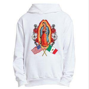 Our Lady Virgen De Guadalupe Mexican American Flag Urban Pullover Hoodie