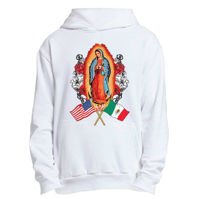 Our Lady Virgen De Guadalupe Mexican American Flag Urban Pullover Hoodie