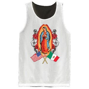 Our Lady Virgen De Guadalupe Mexican American Flag Mesh Reversible Basketball Jersey Tank