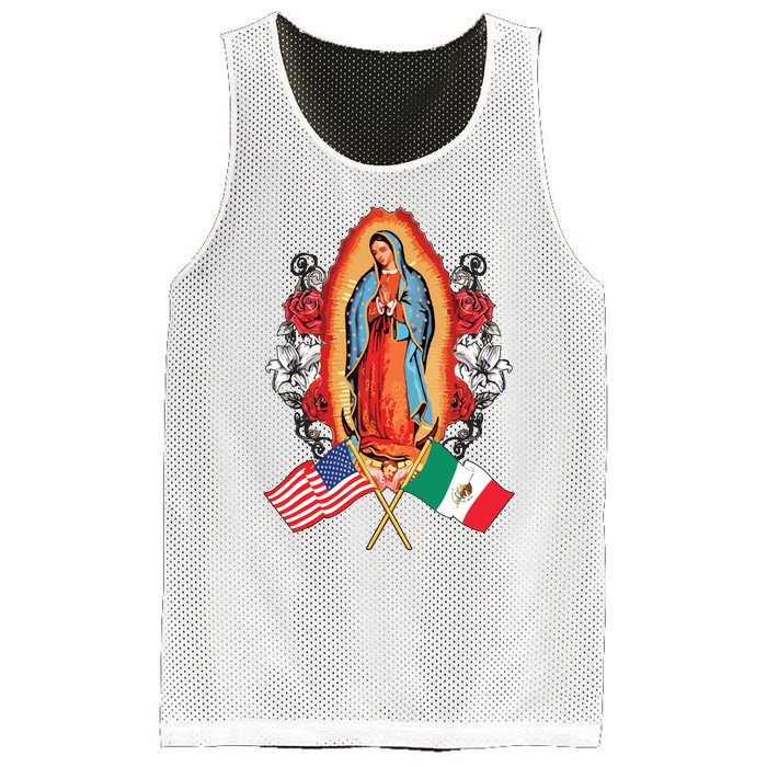 Our Lady Virgen De Guadalupe Mexican American Flag Mesh Reversible Basketball Jersey Tank