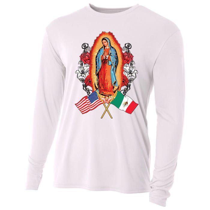 Our Lady Virgen De Guadalupe Mexican American Flag Cooling Performance Long Sleeve Crew