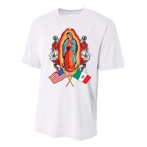 Our Lady Virgen De Guadalupe Mexican American Flag Performance Sprint T-Shirt