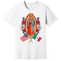 Our Lady Virgen De Guadalupe Mexican American Flag Premium T-Shirt