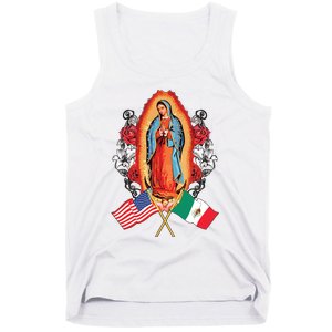 Our Lady Virgen De Guadalupe Mexican American Flag Tank Top