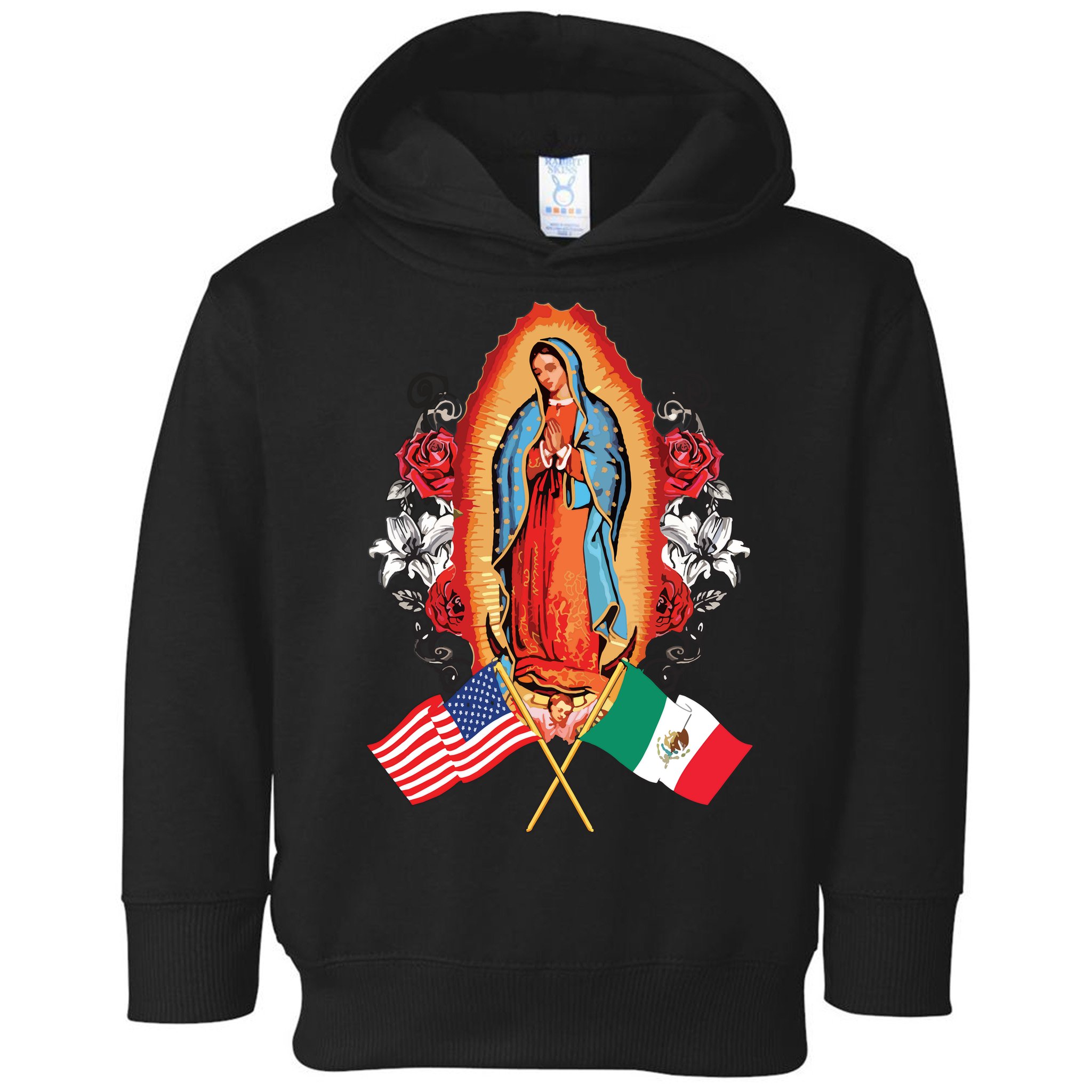Our Lady Virgen De Guadalupe Mexican American Flag Toddler Hoodie