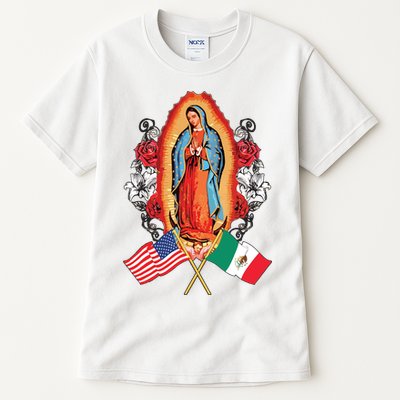 Our Lady Virgen De Guadalupe Mexican American Flag Tall T-Shirt