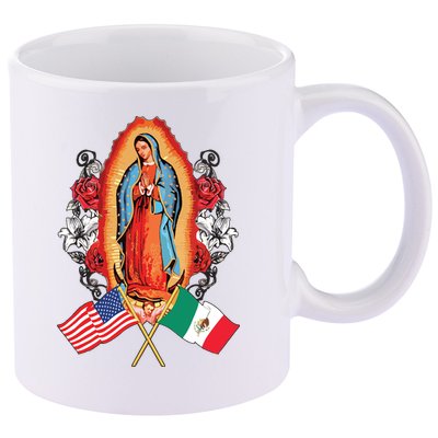 Our Lady Virgen De Guadalupe Mexican American Flag 11oz C Handle Ceramic Mug