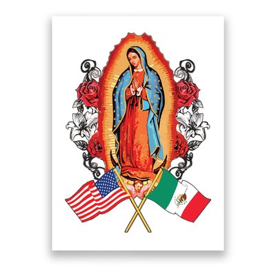 Our Lady Virgen De Guadalupe Mexican American Flag Poster