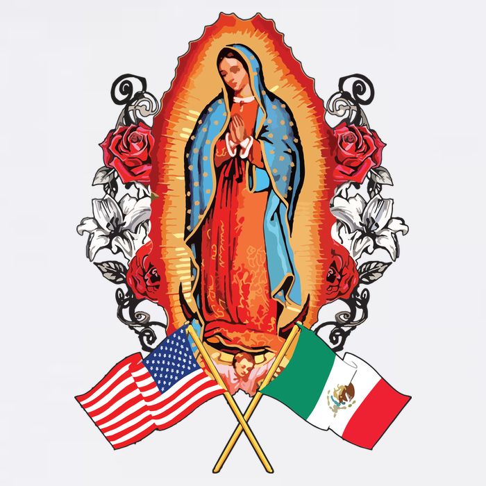 Our Lady Virgen De Guadalupe Mexican American Flag Womens Tank Top