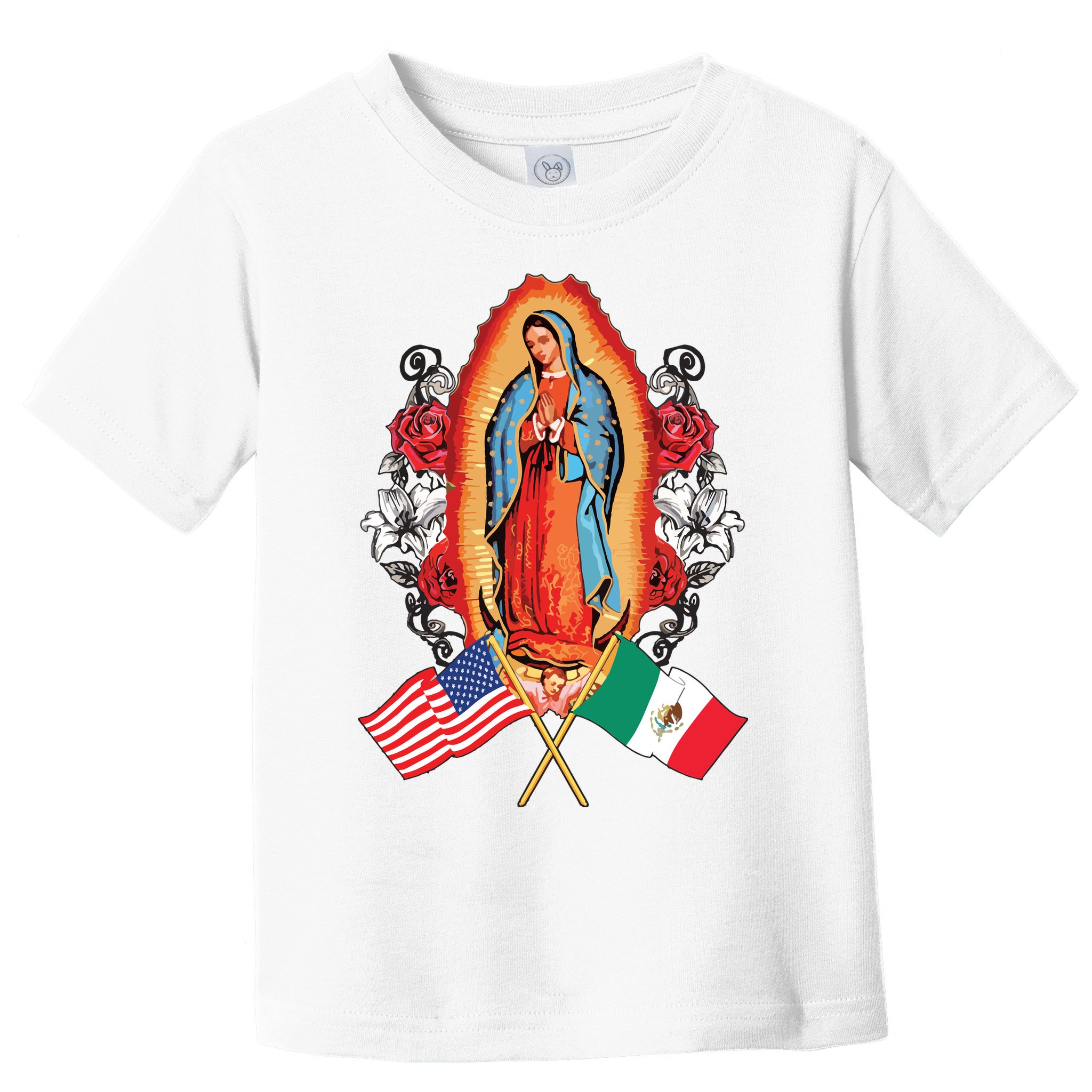 Our Lady Virgen De Guadalupe Mexican American Flag Toddler T-Shirt