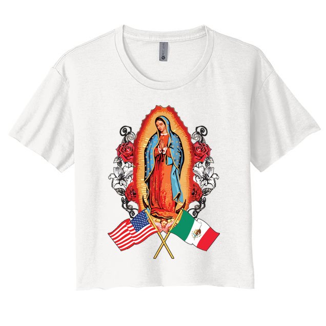 Our Lady Virgen De Guadalupe Mexican American Flag Crop Top