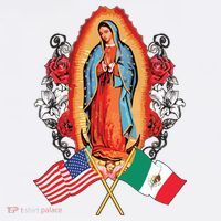 Our Lady Virgen De Guadalupe Mexican American Flag Womens T-Shirt