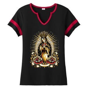 Our Lady Virgen De Guadalupe Virgin Mary Catholic Saint Art Ladies Halftime Notch Neck Tee