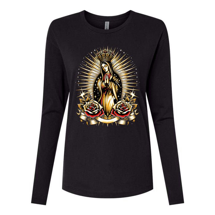 Our Lady Virgen De Guadalupe Virgin Mary Catholic Saint Art Womens Cotton Relaxed Long Sleeve T-Shirt