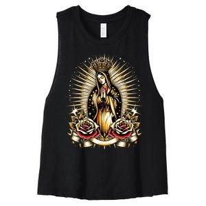 Our Lady Virgen De Guadalupe Virgin Mary Catholic Saint Art Women's Racerback Cropped Tank