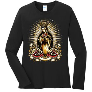 Our Lady Virgen De Guadalupe Virgin Mary Catholic Saint Art Ladies Long Sleeve Shirt