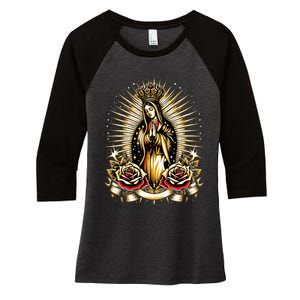 Our Lady Virgen De Guadalupe Virgin Mary Catholic Saint Art Women's Tri-Blend 3/4-Sleeve Raglan Shirt