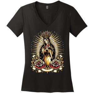 Our Lady Virgen De Guadalupe Virgin Mary Catholic Saint Art Women's V-Neck T-Shirt