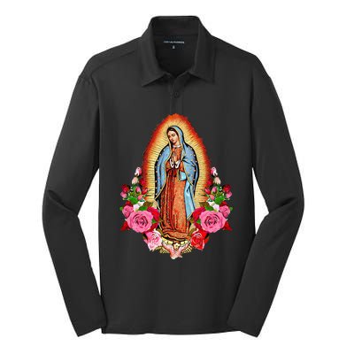 Our Lady Virgen De Guadalupe Virgin Mary Gracias Madre Mía Silk Touch Performance Long Sleeve Polo